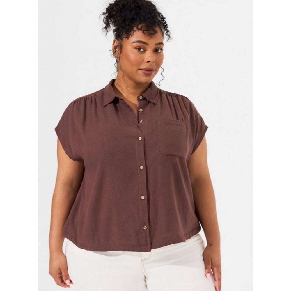 New Torrid Duofold Button Up Short Sleeve Shirt Puce Women’s Size 3X